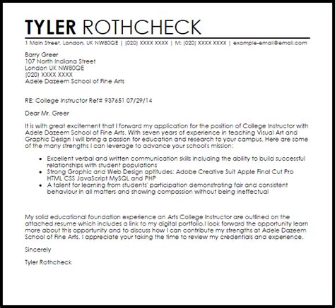 College Cover Letter Thankyou Letter