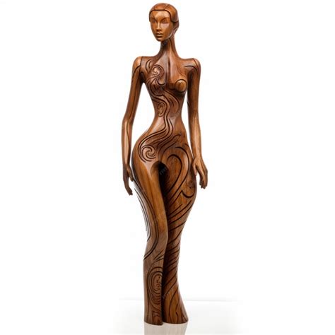 Premium Photo Sleek And Stylized Hand Carved Wood Sculpture Of A Woman