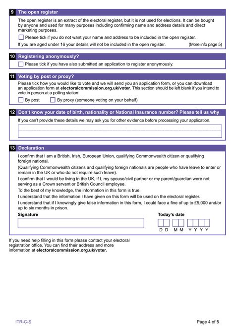 United Kingdom Electoral Registration Form For A Crown Servant Or