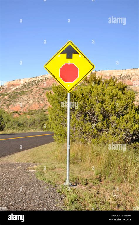 Stop Sign Ahead Usa Yellow Warning High Resolution Stock Photography