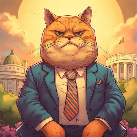 Un Gato De Dibujos Animados Con Traje Y Corbata Con Un Sol De Fondo