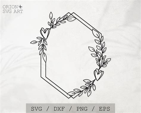 Hexagon Wreath Svg Floral Frame Png Laurel Wreath Clipart Etsy