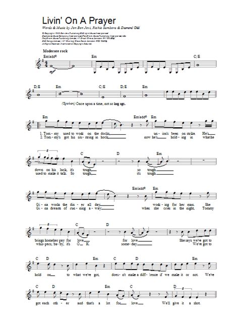 Bon Jovi Livin On A Prayer Sheet Music For Bass Clarinet Solo