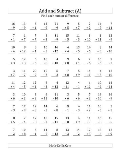 Adding And Subtracting With Facts From 1 To 12 A Worksheets Library