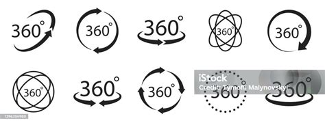 Kumpulan Ikon 360 Tampilan 360 Derajat Vektor Eps 10 Ilustrasi Stok