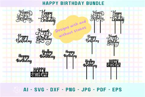 Happy Birthday Cake Topper Svg Bundle Graphic By Nele Creative