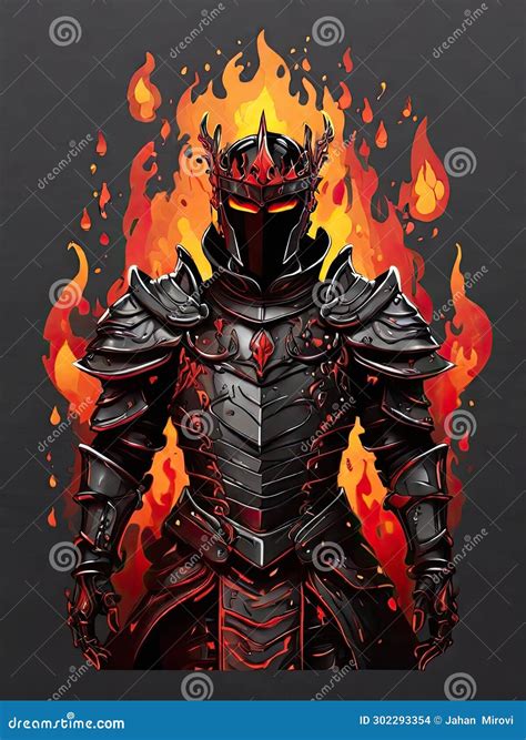 Knight In The Fire Illustration Of A Fantasy Knight In Armor A