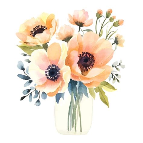 Flores De Buqu Aquarela Em Vaso Vetor Premium