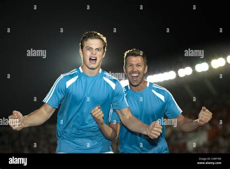 Soccer Players Cheering Portrait Stock Photo Alamy
