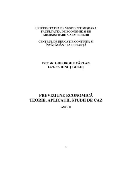 Previziune Economica Universitatea De Vest Din Timi Oara