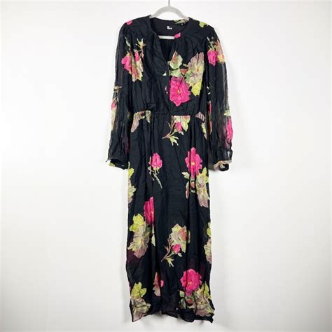 The Kooples Dresses The Kooples Long Sleeve Black Pink Rose Flower