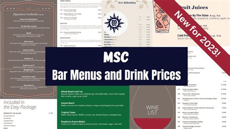 Msc Bar Menus And Drink Prices 2023 · Prof Cruise