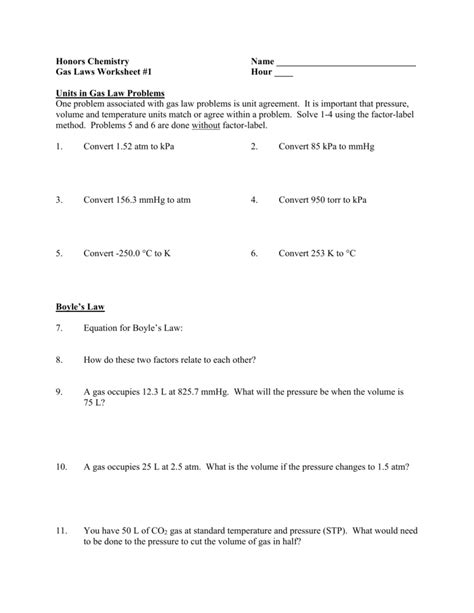 Gas Laws Worksheet