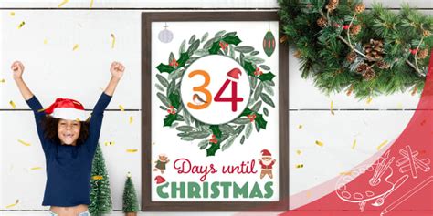 Days Until Christmas Wreath Countdown Poster Teacher Made