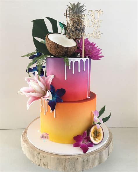 Aloha Themed 30th Bday 🥥🍍🌺🍹🌴 🌅 Tropical Birthday Cake Hawaiian Cake