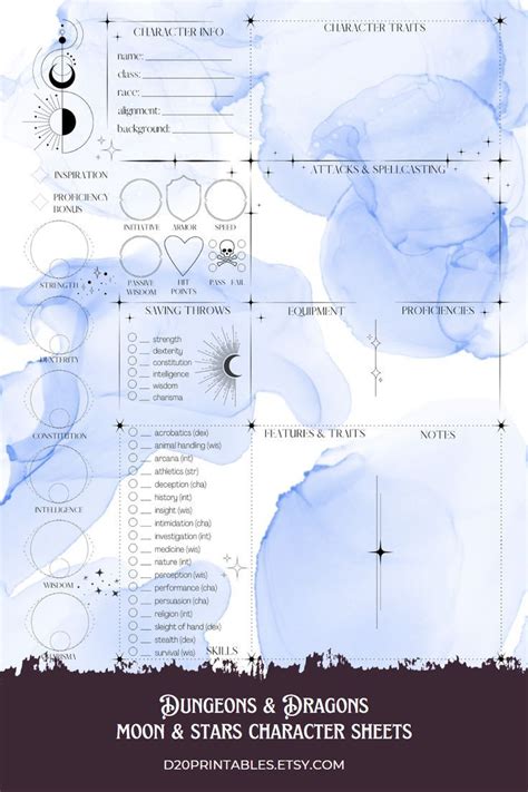 Celestial Dnd 5e Character Sheets Printable Dungeons And Dragons