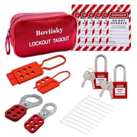 Boviisky Lockout Tagout Kit With Red Safety Padlocks Hasps Set Loto