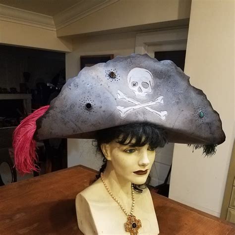 Gray Leather Tooled Skull And Crossbones Pirate Hat Etsy