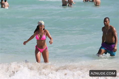 Karrueche Tran In A Pink Bikini As She Hits The Beach With Boyfriend Victor Cruz In Miami Aznude