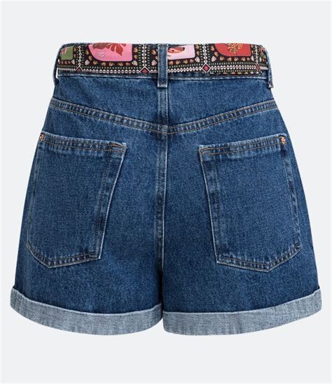 Short Mom Jeans Cinto De Len O Estampado Azul