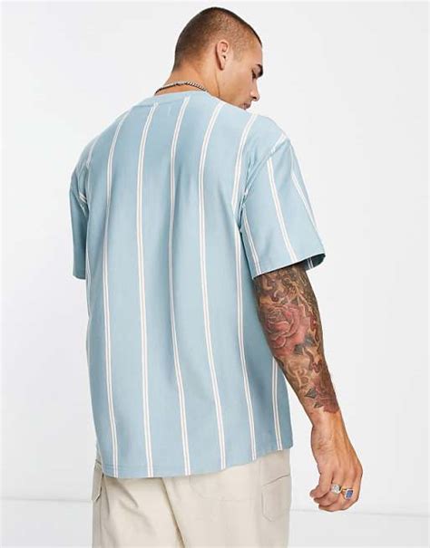 Topman Oversized Vertical Stripe T Shirt In Blue Asos