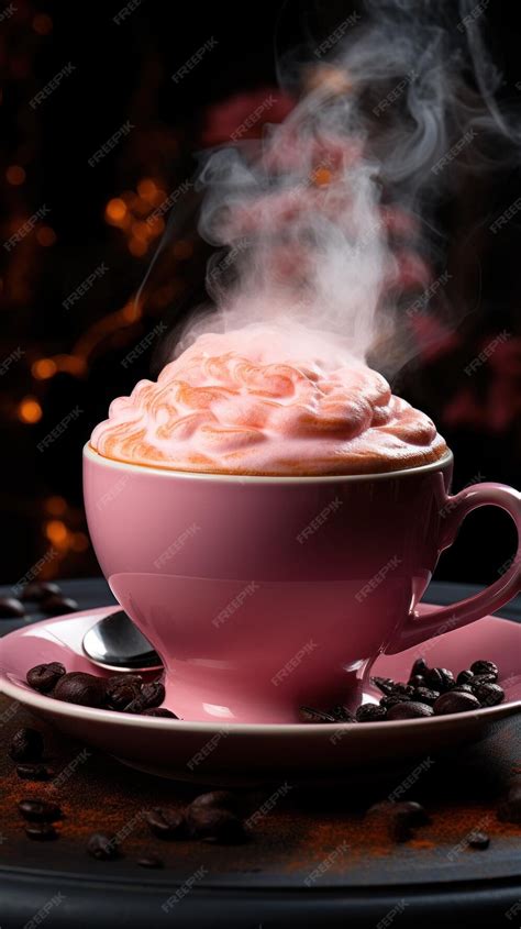Premium Ai Image A Side View Of A Pink Cappuccino In A Black Cup