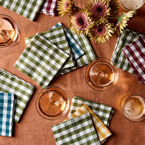 Food Gingham Cocktail Napkins Set Of Or Linen Colors