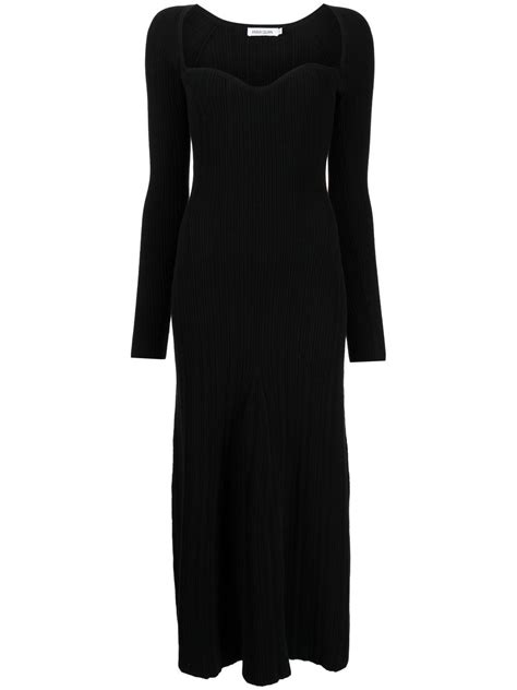 Anna Quan Ribbed Knit Long Sleeve Midi Dress In Schwarz Modesens