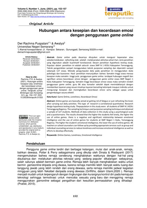 Pdf Hubungan Antara Kesepian Dan Kecerdasan Emosi Dengan Penggunaan