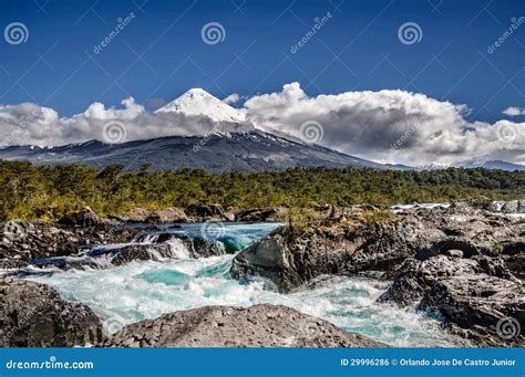 Osorno Volcan From Petrohu Waterfalls Stock Photo Image Of