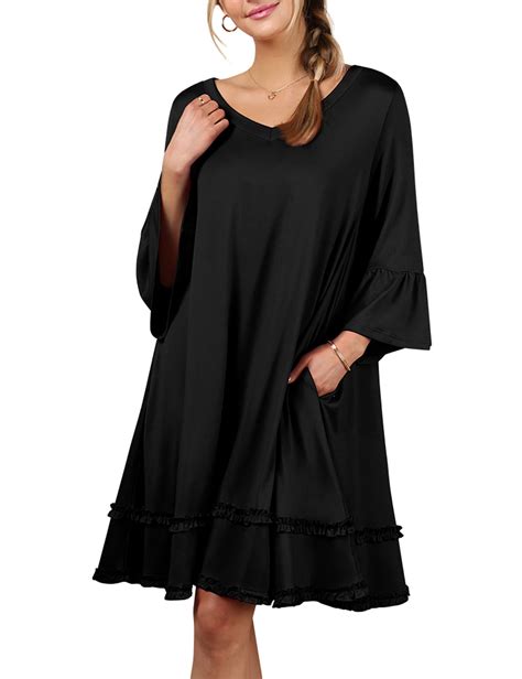 Doublju Womens Long Sleeve Deep V Neck Ruffle Hem Midi Dress With Side