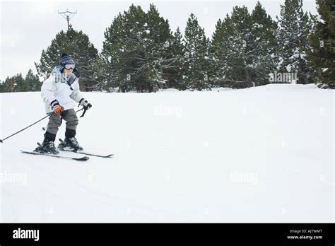 Boy Skiing Full Length Stock Photo Alamy