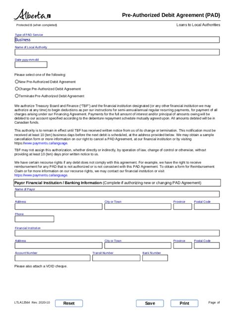 Fillable Online Pre Authorized Debit Agreement Pad Acfa Requires A