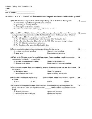 Fillable Online Econ 102 Spring 2012 FINAL EXAM Name ID Section Number