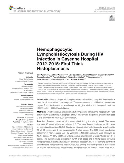 Pdf Hemophagocytic Lymphohistiocytosis During Hiv Infection In Cayenne Hospital 20122015