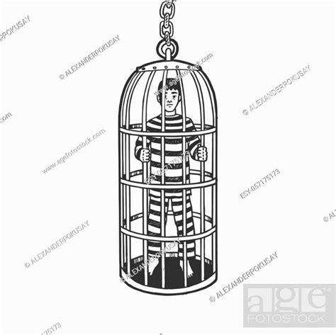 Iron Cage Medieval Torture Device Sketch Engraving Vector Illustration