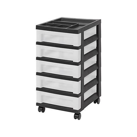 Iris 5 Drawer Storage Cart Black Translucent White 585006 Staples