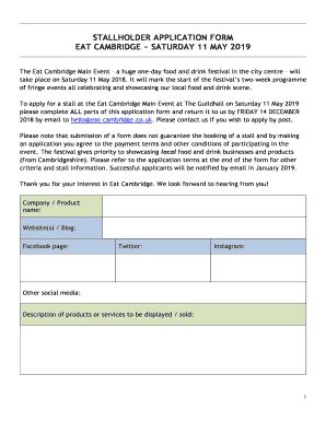 Fillable Online STALLHOLDER APPLICATION FORM EAT CAMBRIDGE Fax Email ...