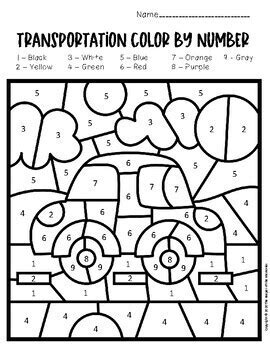 Color By Number Transportation Preschool Worksheets Tpt