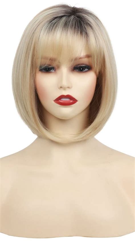 Renershow Ombre Blonde Pixie Bob Wigs For White Women Short Mixed