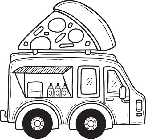 Premium Vector | Hand drawn food truck and pizza illustration