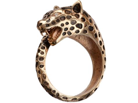 Vintage Leopard Ring Purse Jewelry Diamond Eyes Crossover Diamond Ring