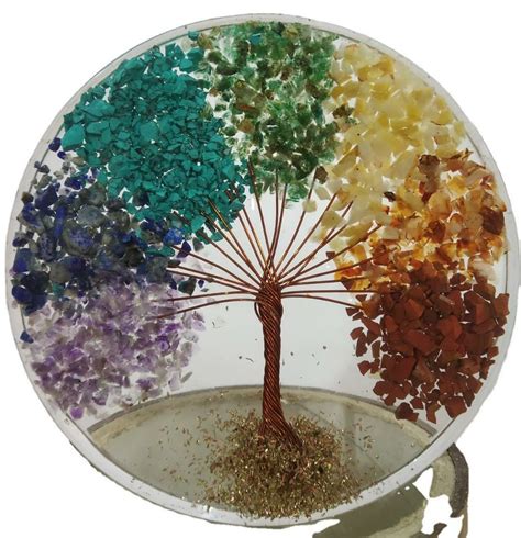 Multicolor Tree Of Life Seven Chakra Orgone Coaster For Interior Decor