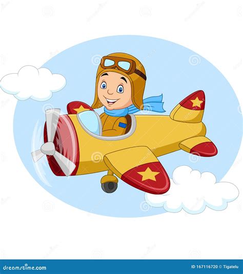 Caricatura De Un Niño Pequeño Operando Un Avión Ilustración Del Vector