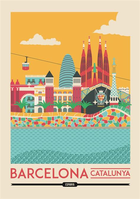 Barcelona Print Catalonia Poster Spain Poster Travel Poster Etsy