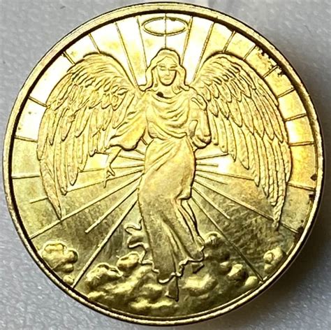 Vintage Christian Gold Tone Religious Angel Wings Halo Coin Wake