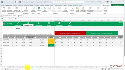 Planilha De Controle E C Lculo De F Rias Em Excel