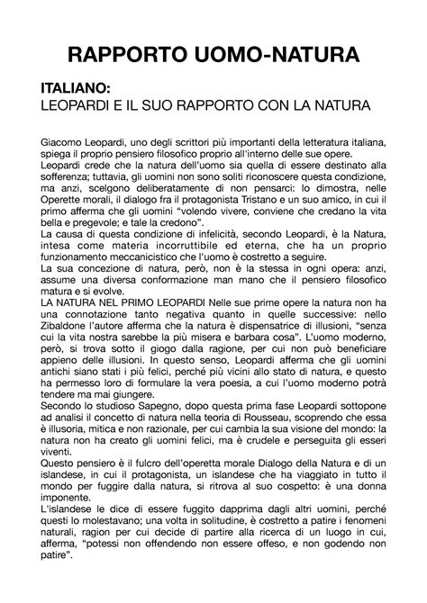 Rapporto UOMO Natura appunti multidciplinari per la maturità