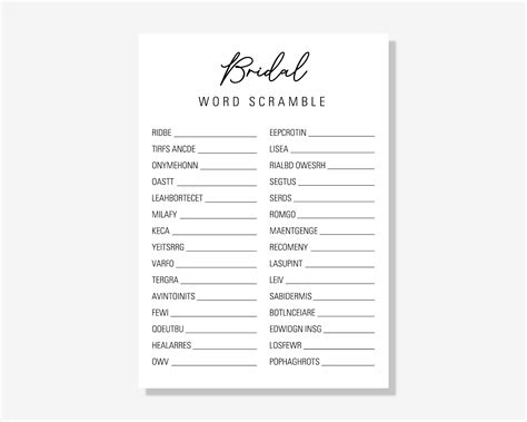 Printable Bridal Word Scramble Game Bridal Shower Games Etsy