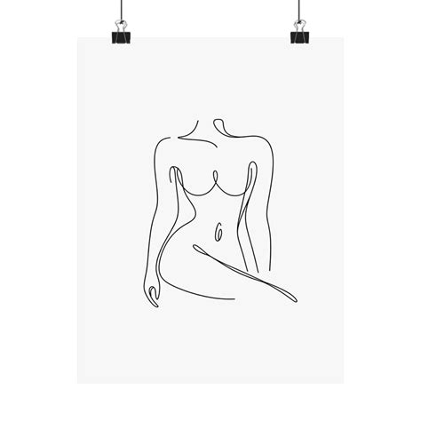 Female Nude Line Art One Line Art Print Matte Vertical Poster Woman